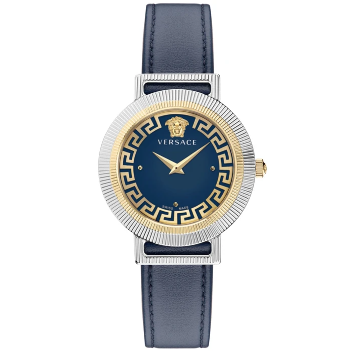 Дамски ръчен часовник с кварцов механизъм - корпус от Стомана - Естествена кожа - цвят Син Син