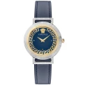 Дамски ръчен часовник с кварцов механизъм - корпус от Стомана - Естествена кожа - цвят Син Син