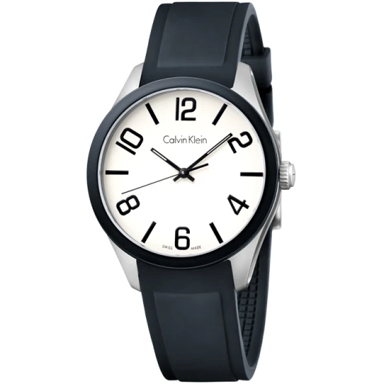 Calvin Klein K5E51CB2 Color - Дамски ръчен часовник с кварцов механизъм - корпус от Стомана и алуминий - Силиконова каишка - цвят Бял Черен