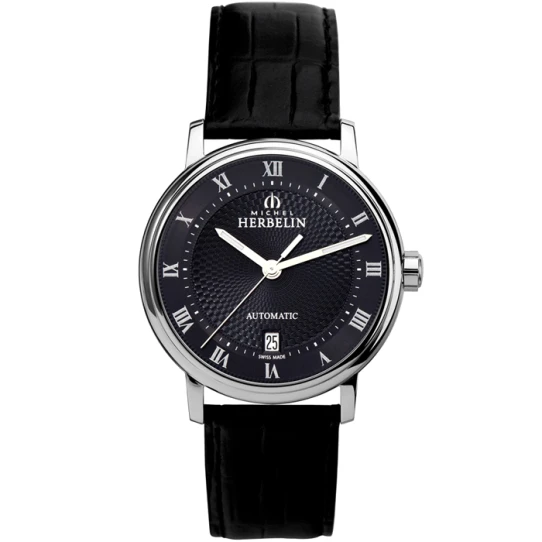 Мъжки ръчен часовник с автоматичен механизъм - корпус от Стомана - Естествена кожа - цвят Черен Черен