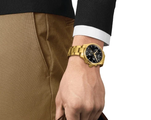 Мъжки ръчен часовник с кварцов механизъм - корпус от Стомана - Стоманена верижка - цвят Черен Злато