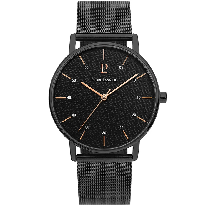 Мъжки ръчен часовник с кварцов механизъм - корпус от Стомана - Меш - цвят Черен Черен