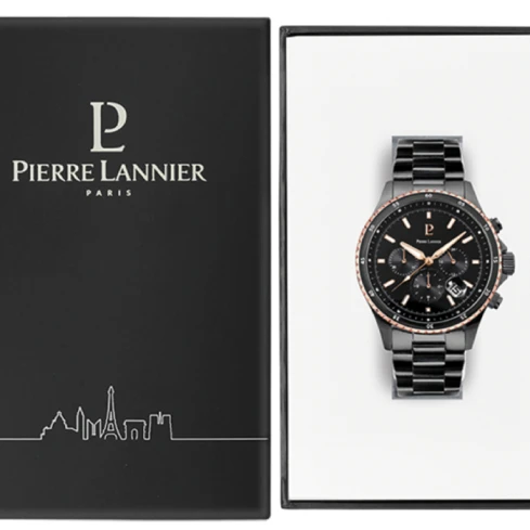 Мъжки ръчен часовник с кварцов механизъм - корпус от Стомана - Стоманена верижка - цвят Черен Черен