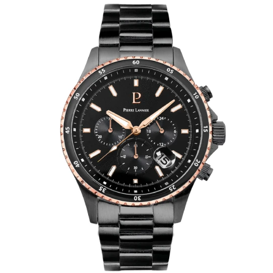 Мъжки ръчен часовник с кварцов механизъм - корпус от Стомана - Стоманена верижка - цвят Черен Черен