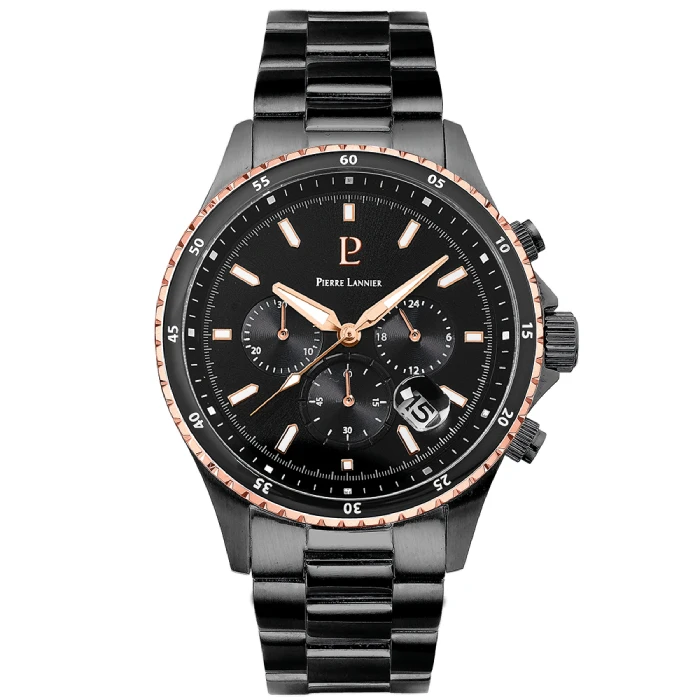 Мъжки ръчен часовник с кварцов механизъм - корпус от Стомана - Стоманена верижка - цвят Черен Черен