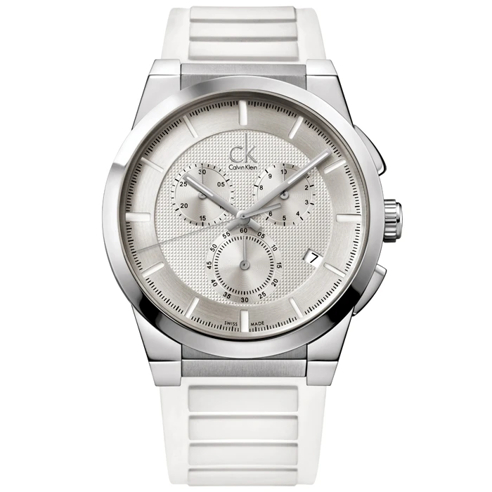 Мъжки ръчен часовник с кварцов механизъм - корпус от Стомана - Силиконова каишка - цвят Сребрист Бял