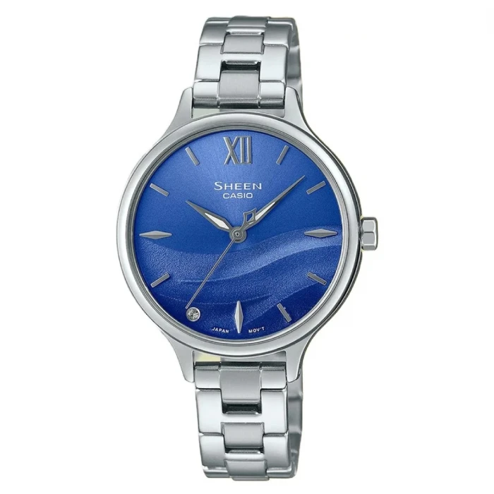 Дамски ръчен часовник с кварцов механизъм - корпус от Стомана - Стоманена верижка - цвят Син Сив