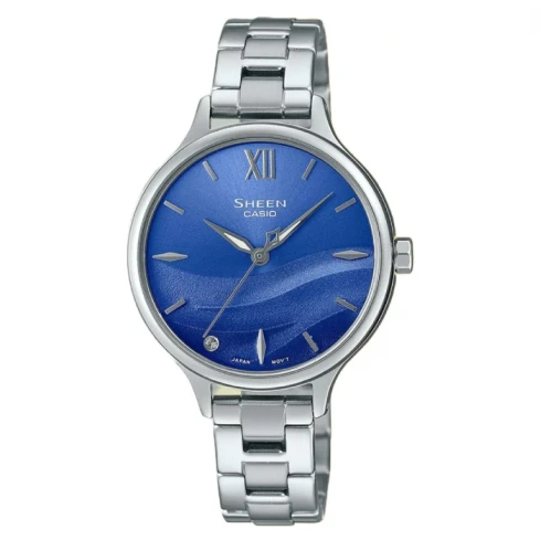 Дамски ръчен часовник с кварцов механизъм - корпус от Стомана - Стоманена верижка - цвят Син Сив