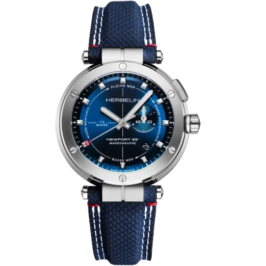 Мъжки ръчен часовник с кварцов механизъм - корпус от Стомана - Синтетична кожа - цвят Син Бял