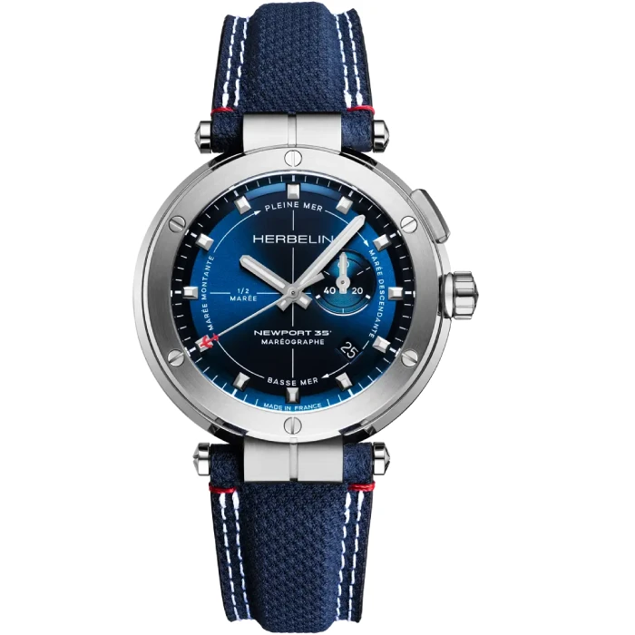 Мъжки ръчен часовник с кварцов механизъм - корпус от Стомана - Синтетична кожа - цвят Син Бял