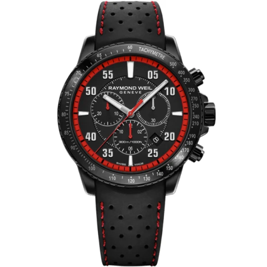 Мъжки ръчен часовник с кварцов механизъм - корпус от Стомана - Каучук - цвят Черен Червен