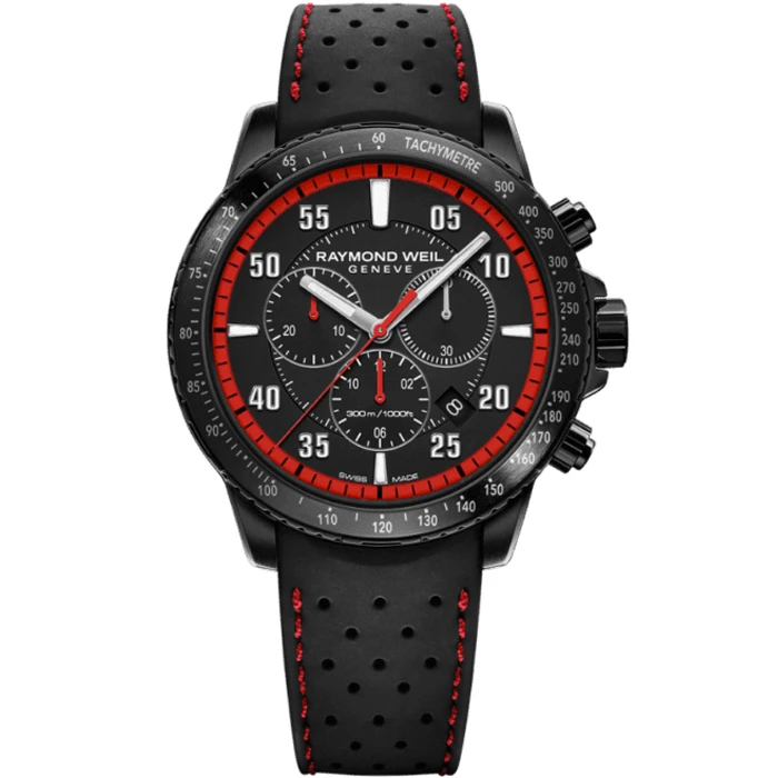 Мъжки ръчен часовник с кварцов механизъм - корпус от Стомана - Каучук - цвят Черен Червен