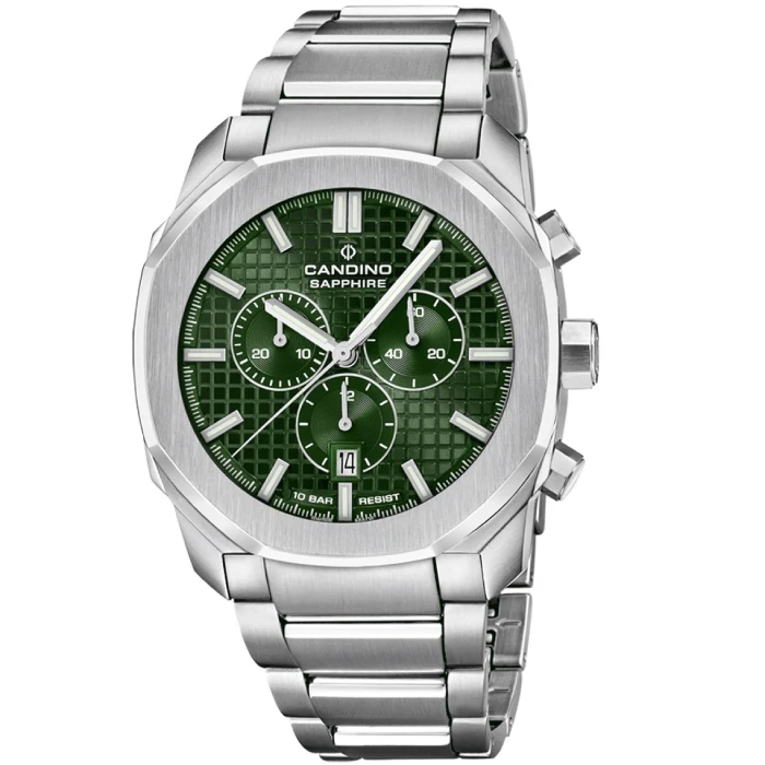 Мъжки ръчен часовник с кварцов механизъм - корпус от Стомана - Стоманена верижка - цвят Зелен