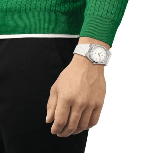 Мъжки ръчен часовник с кварцов механизъм - корпус от Стомана - Каучук - цвят Бял Бял