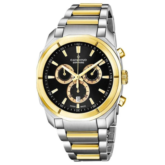 Мъжки ръчен часовник с кварцов механизъм - корпус от Стомана - Стоманена верижка - цвят Черен Жълт