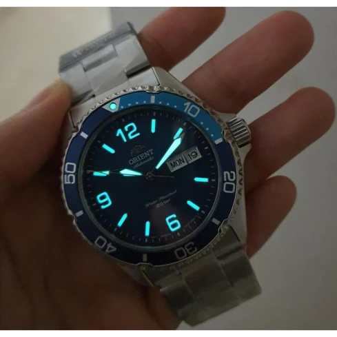 Мъжки ръчен часовник с автоматичен механизъм - корпус от Стомана - Стоманена верижка - цвят Син Сив