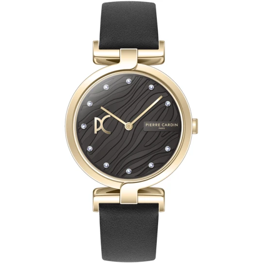 Дамски ръчен часовник с кварцов механизъм - корпус от Стомана - Естествена кожа - цвят Черен Черен