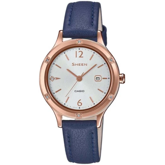 Дамски ръчен часовник с кварцов механизъм - корпус от Стомана - Естествена кожа - цвят Сребрист Син