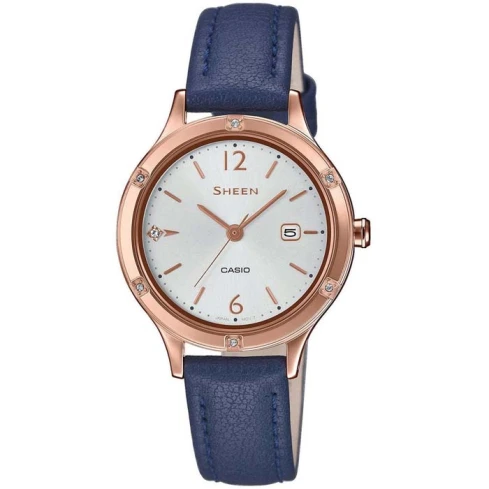 Дамски ръчен часовник с кварцов механизъм - корпус от Стомана - Естествена кожа - цвят Сребрист Син