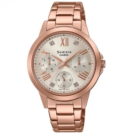 Дамски ръчен часовник с кварцов механизъм - корпус от Стомана - Стоманена верижка - цвят Бежов Розово Злато