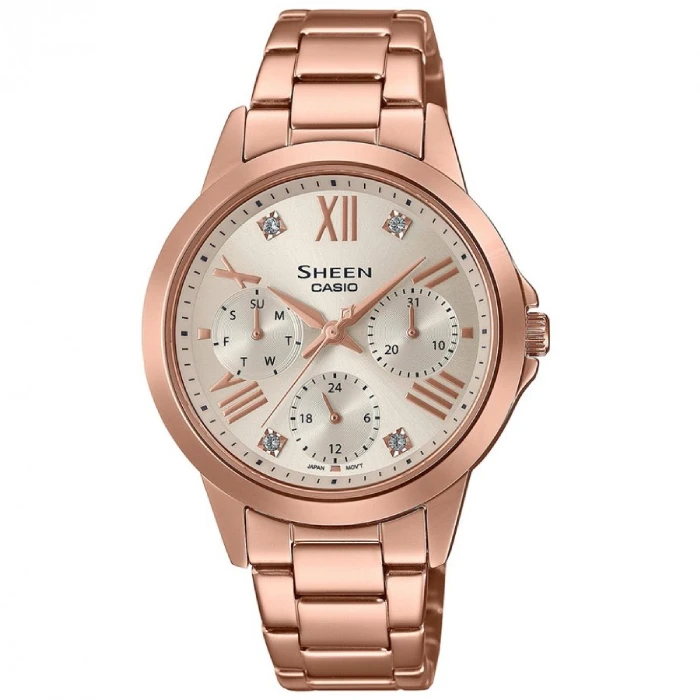 Дамски ръчен часовник с кварцов механизъм - корпус от Стомана - Стоманена верижка - цвят Бежов Розово Злато