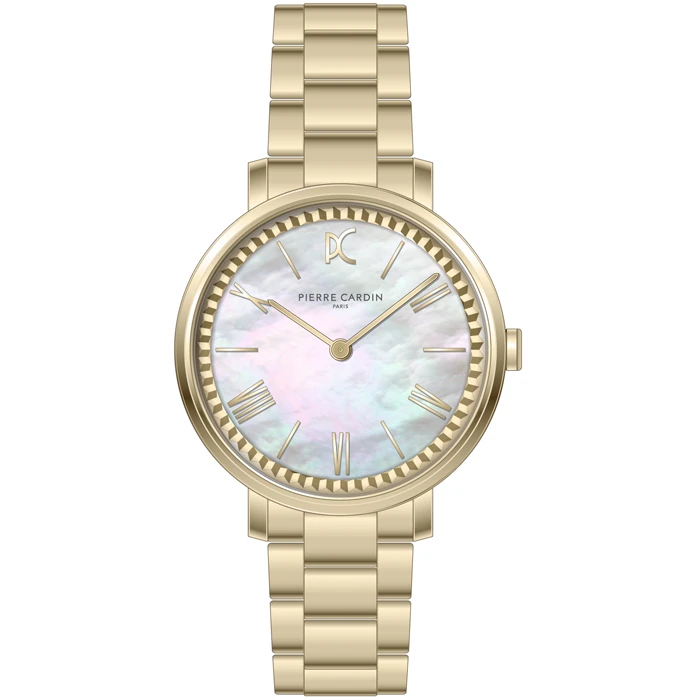 Дамски ръчен часовник с кварцов механизъм - корпус от Стомана - Стоманена верижка - цвят Седеф Злато