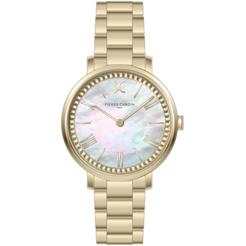 Дамски ръчен часовник с кварцов механизъм - корпус от Стомана - Стоманена верижка - цвят Седеф Злато