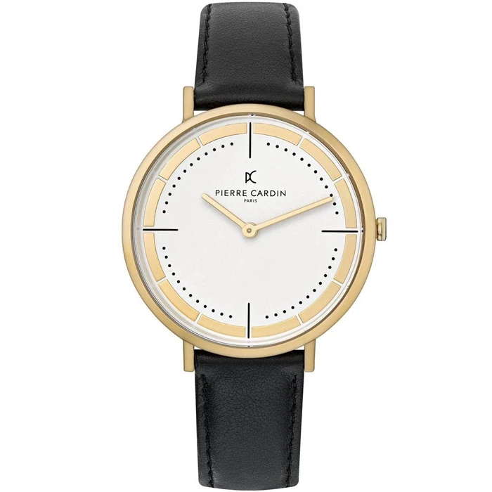 Мъжки ръчен часовник с кварцов механизъм - корпус от Стомана - Естествена кожа - цвят Бял Черен