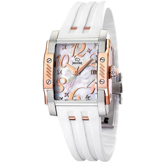 Дамски ръчен часовник с кварцов механизъм - корпус от Стомана - Каучук - цвят Седеф Бял