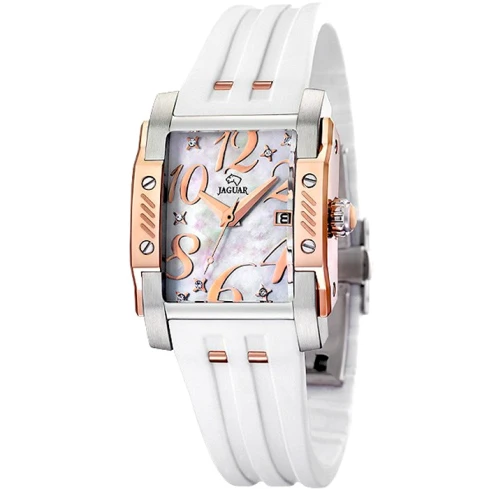 Дамски ръчен часовник с кварцов механизъм - корпус от Стомана - Каучук - цвят Седеф Бял