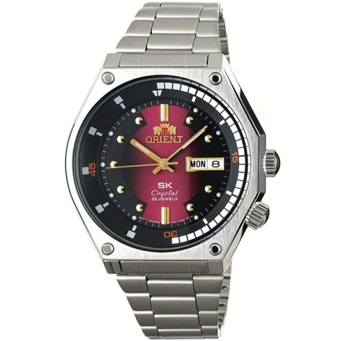 Мъжки ръчен часовник с автоматичен механизъм - корпус от Стомана - Стоманена верижка - цвят Червен Сив