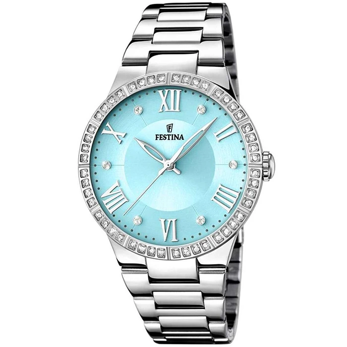 Дамски ръчен часовник с кварцов механизъм - корпус от Стомана - Стоманена верижка - цвят Син