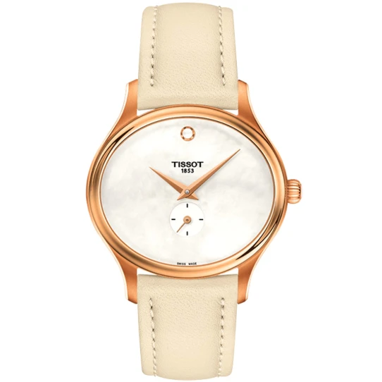 Дамски ръчен часовник с кварцов механизъм - корпус от Стомана - Естествена кожа - цвят Седеф Бежов