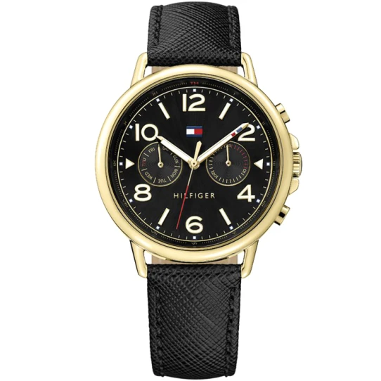 Дамски ръчен часовник с кварцов механизъм - корпус от Стомана - Естествена кожа - цвят Черен Черен