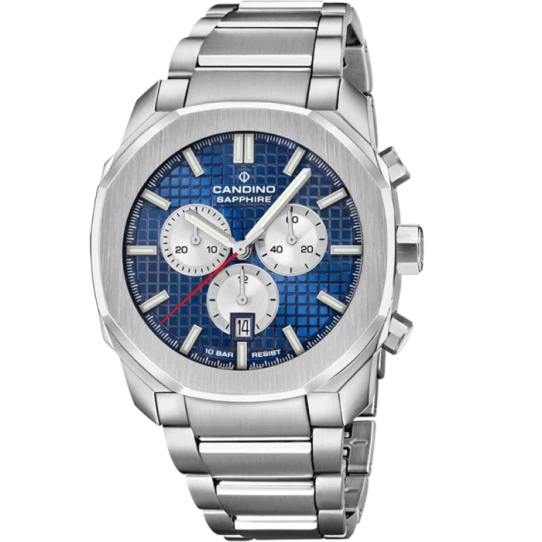 Мъжки ръчен часовник с кварцов механизъм - корпус от Стомана - Стоманена верижка - цвят Син Бял