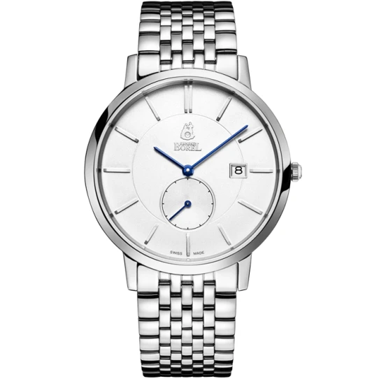 Мъжки ръчен часовник с кварцов механизъм - корпус от Стомана - Стоманена верижка - цвят Бял Сив