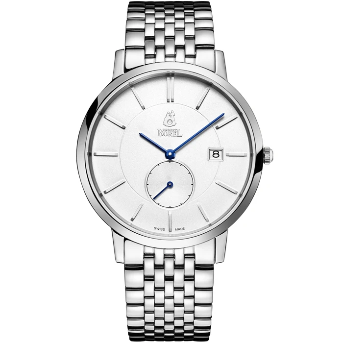 Мъжки ръчен часовник с кварцов механизъм - корпус от Стомана - Стоманена верижка - цвят Бял Сив