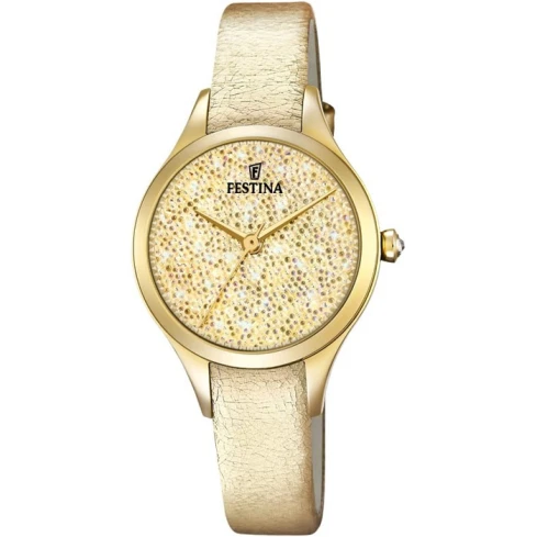 Дамски ръчен часовник с кварцов механизъм - корпус от Стомана - Естествена кожа - цвят Шампанско Бежов