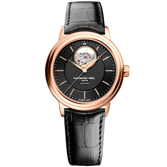 Мъжки ръчен часовник с автоматичен механизъм - корпус от Стомана - Естествена кожа - цвят Черен Черен