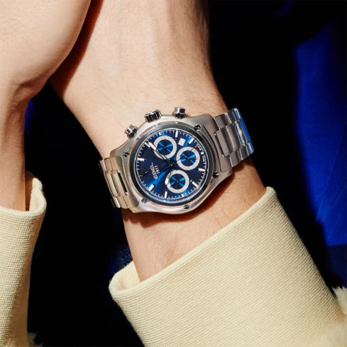 Мъжки ръчен часовник с автоматичен механизъм - корпус от Стомана - Стоманена верижка - цвят Син Сив