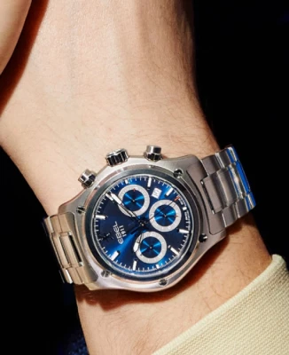 Мъжки ръчен часовник с автоматичен механизъм - корпус от Стомана - Стоманена верижка - цвят Син Сив