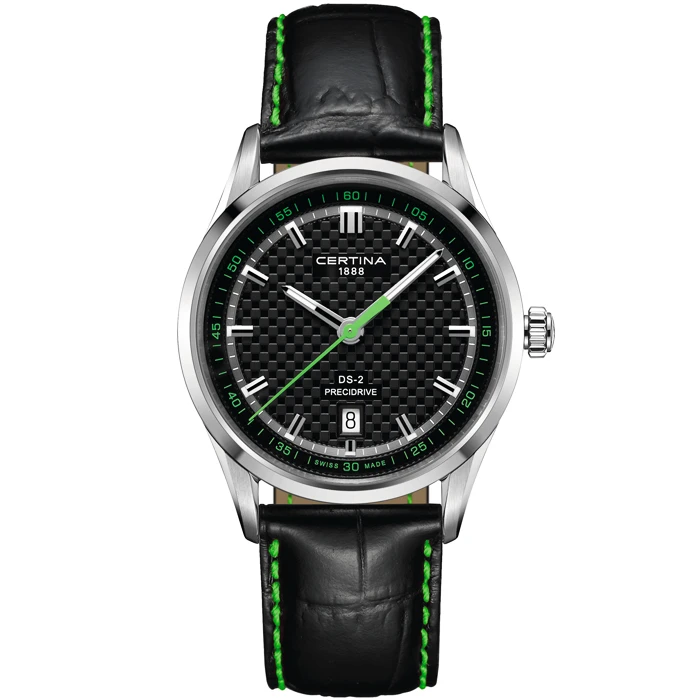 Мъжки ръчен часовник с кварцов механизъм - корпус от Стомана - Естествена кожа - цвят Черен Зелен