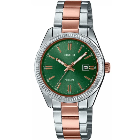 Дамски ръчен часовник с кварцов механизъм - корпус от Стомана - Стоманена верижка - цвят Зелен Розово Злато