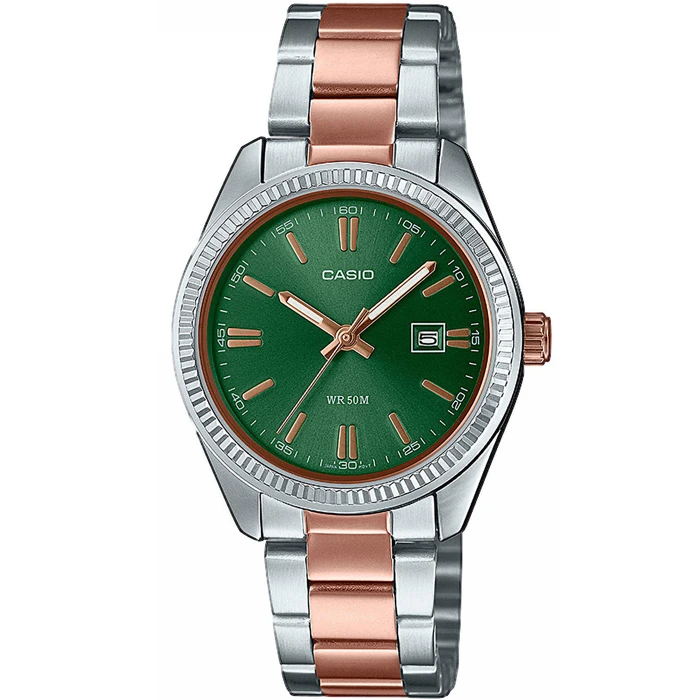 Дамски ръчен часовник с кварцов механизъм - корпус от Стомана - Стоманена верижка - цвят Зелен Розово Злато