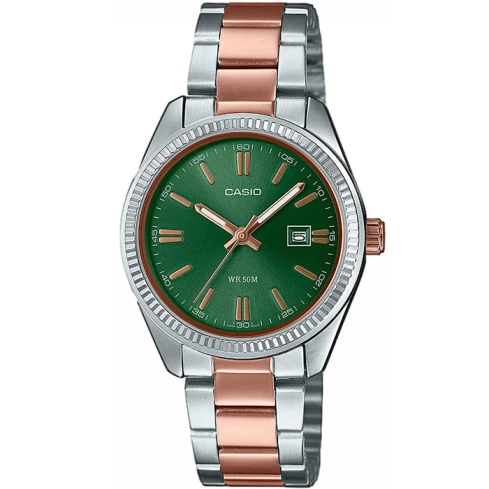 Дамски ръчен часовник с кварцов механизъм - корпус от Стомана - Стоманена верижка - цвят Зелен Розово Злато