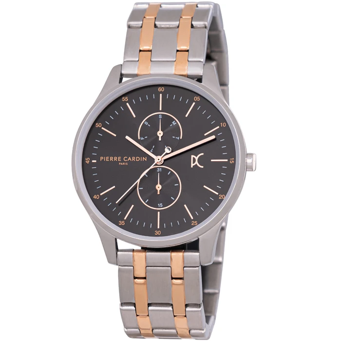 Мъжки ръчен часовник с кварцов механизъм - корпус от Стомана - Стоманена верижка - цвят Черен Сив