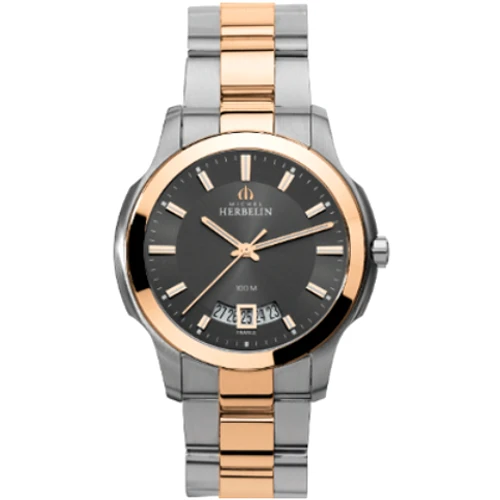 Мъжки ръчен часовник с кварцов механизъм - корпус от Стомана - Стоманена верижка - цвят Черен Розово Злато