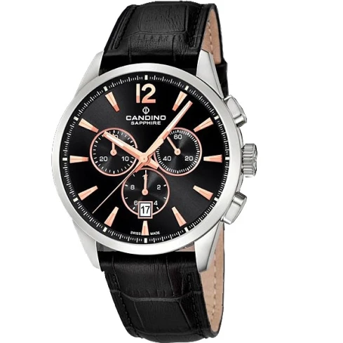 Мъжки ръчен часовник с кварцов механизъм - корпус от Стомана - Естествена кожа - цвят Черен Черен