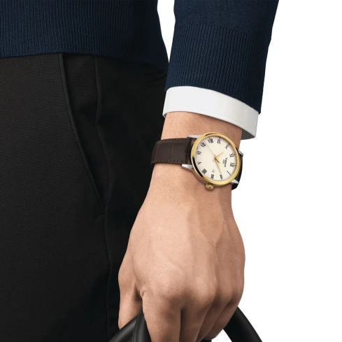 Мъжки ръчен часовник с кварцов механизъм - корпус от Стомана - Естествена кожа - цвят Бежов Кафяв