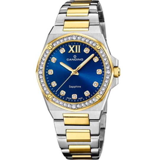 Дамски ръчен часовник с кварцов механизъм - корпус от Стомана и злато 18К - Стоманена верижка - цвят Син